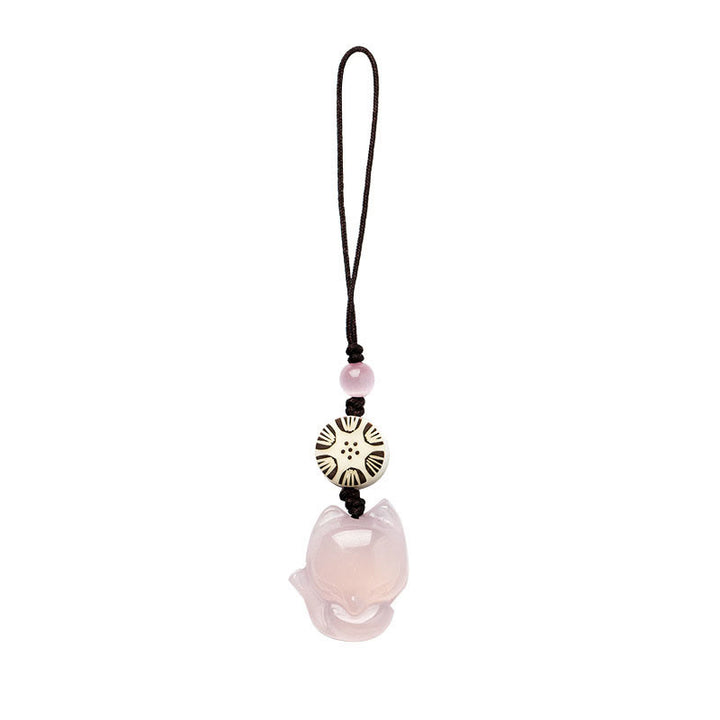 Natural Chalcedony Fox Harmony Phone Hanging Decoration