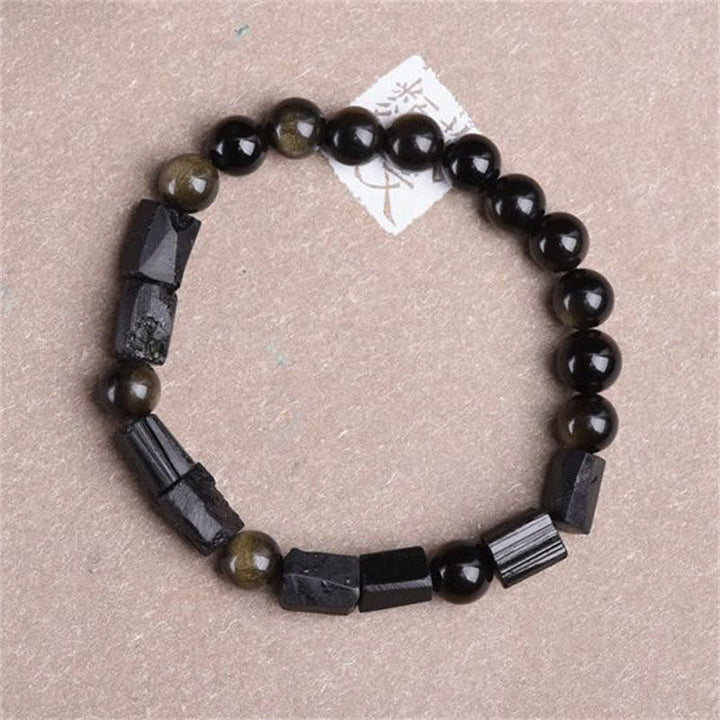 Buddha Stones  Gold Sheen Obsidian Black Tourmaline Wealth Bracelet