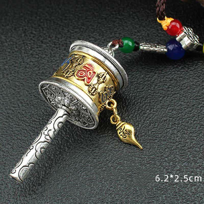 Tibet Om Mani Padme Hum Prayer Wheel Tassel Bag Car Hanging Decoration