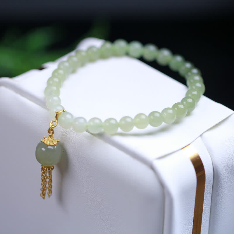 925 Sterling Silver Hetian Jade Beaded Wealth Charm Bracelet