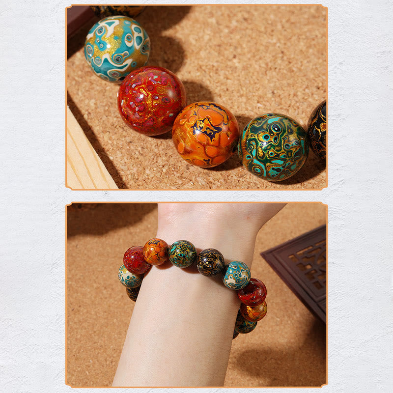 Buddha Stones Natural Multicolored Lacquer Beads Calm Bracelet