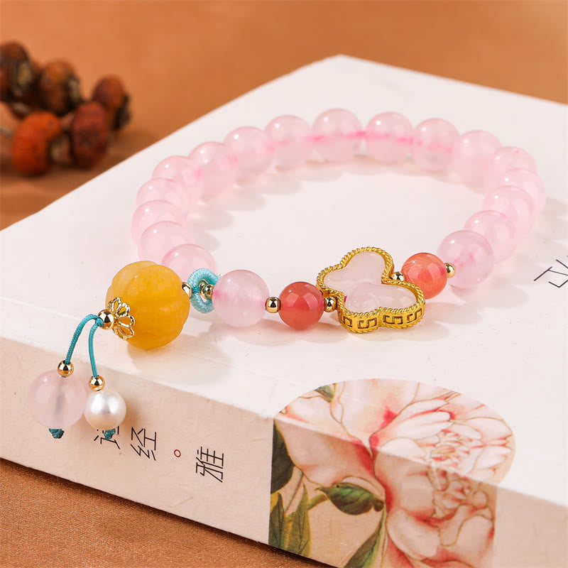 Buddha Stones Natural Pink Crystal Butterfly Pumpkin Love Bracelet