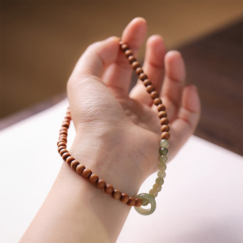 Buddha Stones Sandalwood Hetian Jade Protection Double Wrap Bracelet