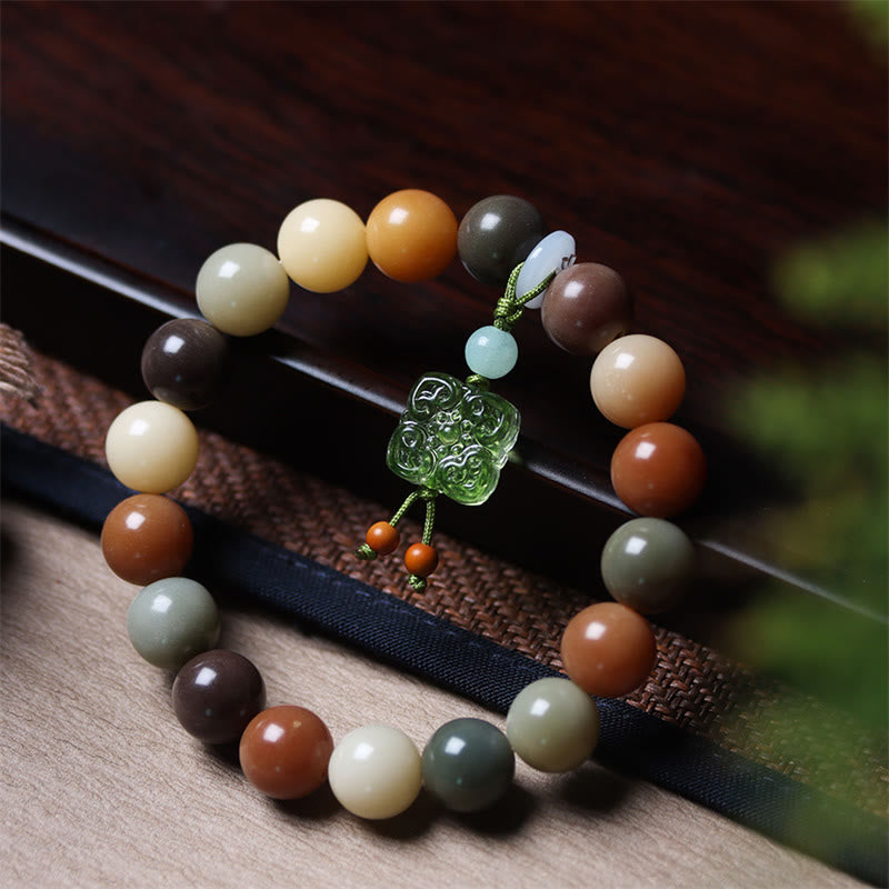 Buddha Stones Natural Multicolored Gradient Bodhi Seed Liuli Glass Charm Peace Bracelet