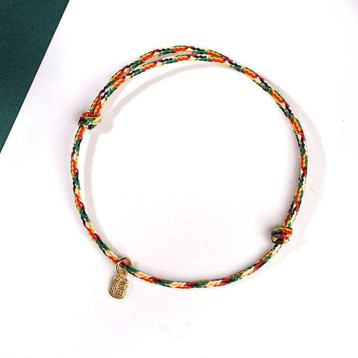 Buddha Stones Auspicious Fu Character Peace And Joy Luck Handmade Multicolored Child Adult Bracelet