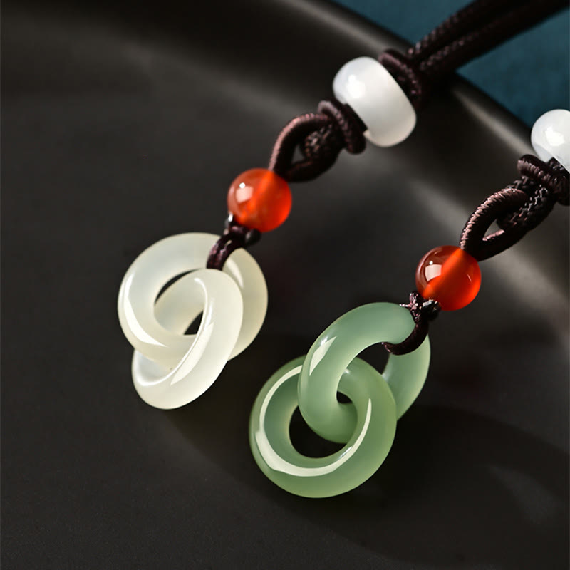 Buddha Stones Natural Hetian Cyan Jade White Jade Double Peace Buckle Success Necklace Pendant