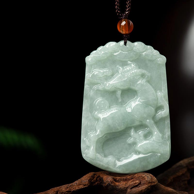 Natural Jade 12 Chinese Zodiac Abundance Amulet Pendant Necklace