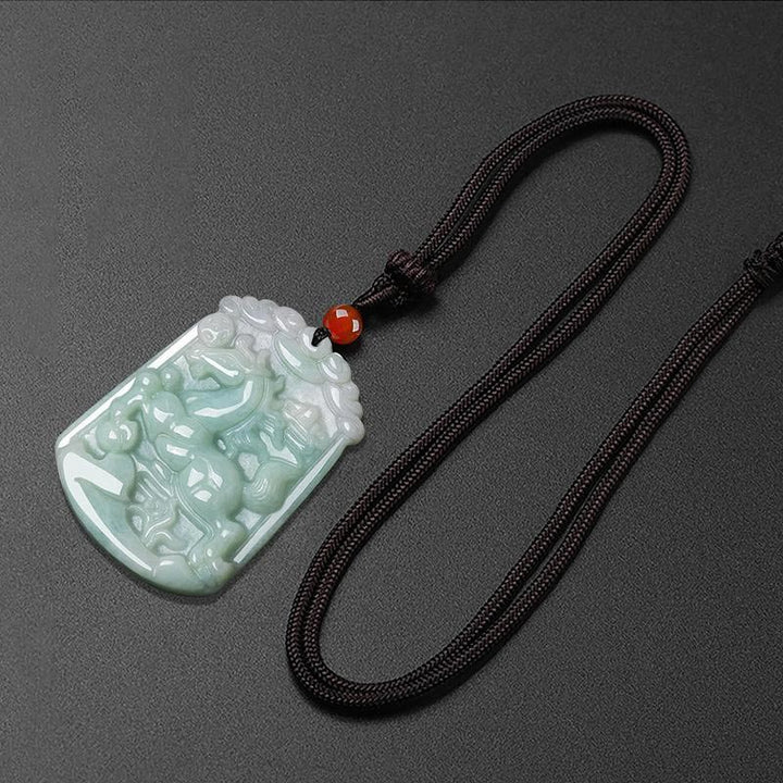 Natural Jade 12 Chinese Zodiac Abundance Amulet Pendant Necklace