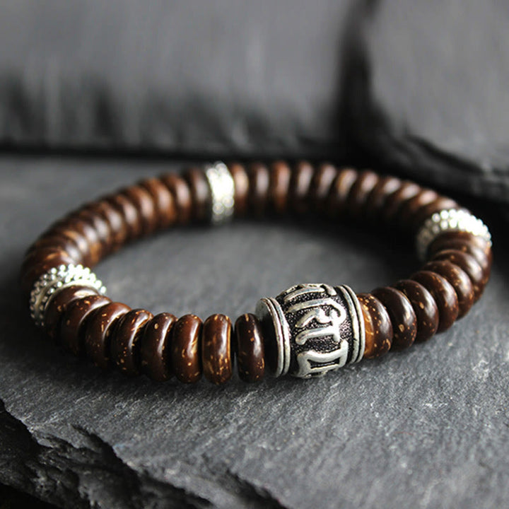 Buddha Stones Natural Tibetan Coconut Shell Om Mani Padme Hum Positive Bracelet