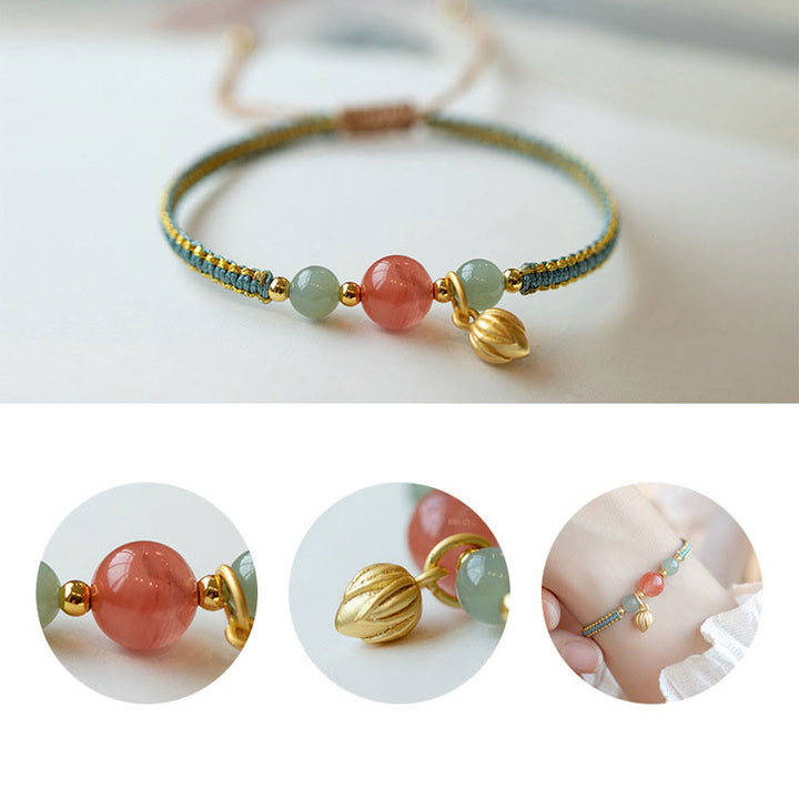 Buddha Stones Red Agate Jade Lotus Confidence Calm String Bracelet