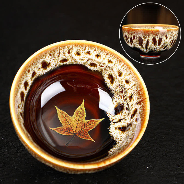 Buddha Stones Maple Leaf Colorful Ceramic Teacup Home Tea Cups