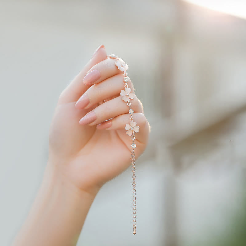 Buddha Stones Pink Crystal Four Leaf Clover Love Chain Bracelet