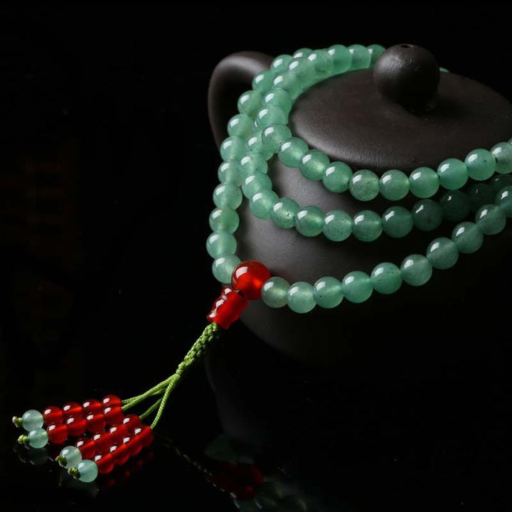 108 Beads Green Aventurine Red Agate Luck Mala Bracelet