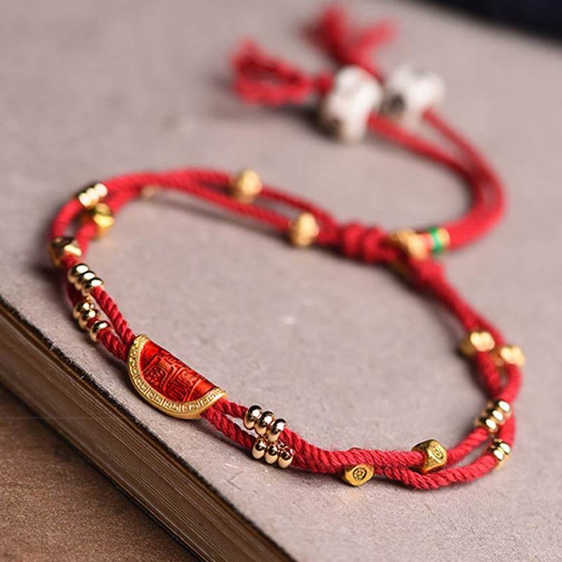 Buddha Stones Handmade Cinnabar Dumplings Design Luck Braided Red Rope Bracelet