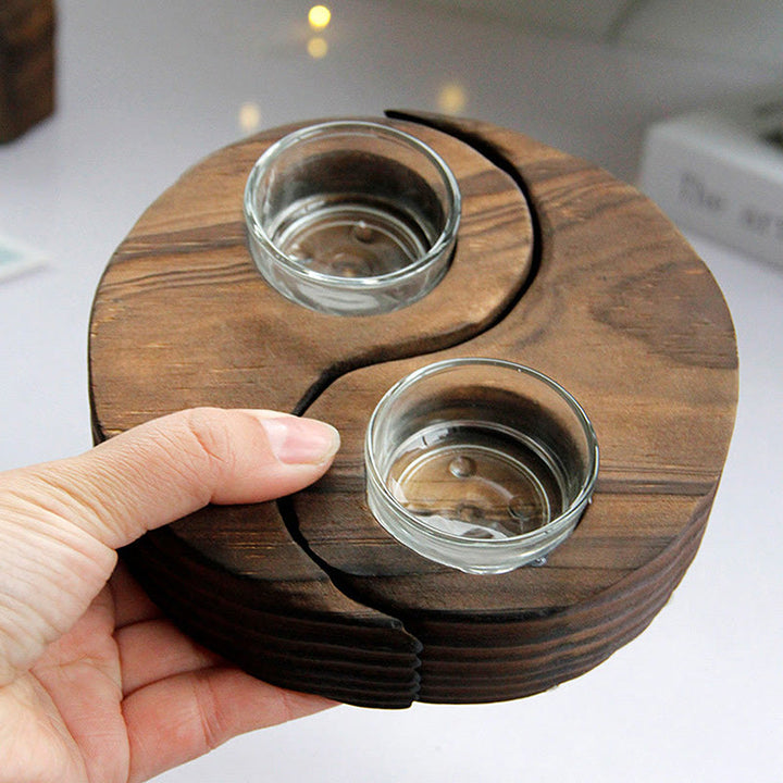 Yin Yang Wood Candle Holder Meditation Rituals Use Items