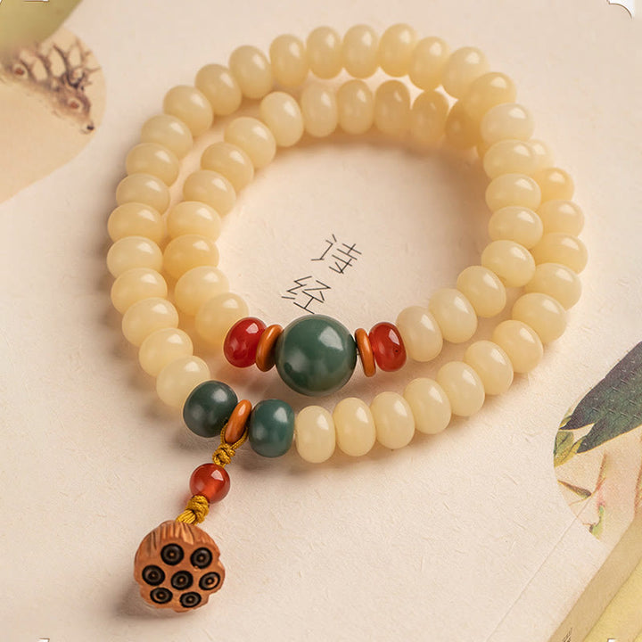 Buddha Stones Bodhi Seed Lotus Pod Charm Peace Double Wrap Bracelet