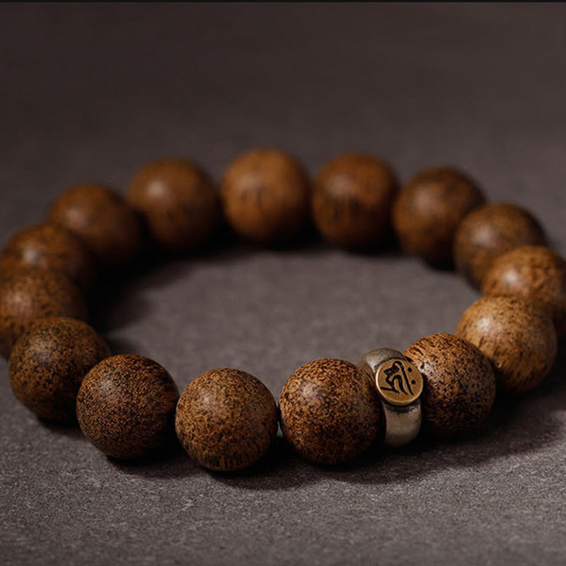 Buddha Stones Chinese Zodiac Natal Buddha Natural Agarwood Silver Peace Calm Bracelet