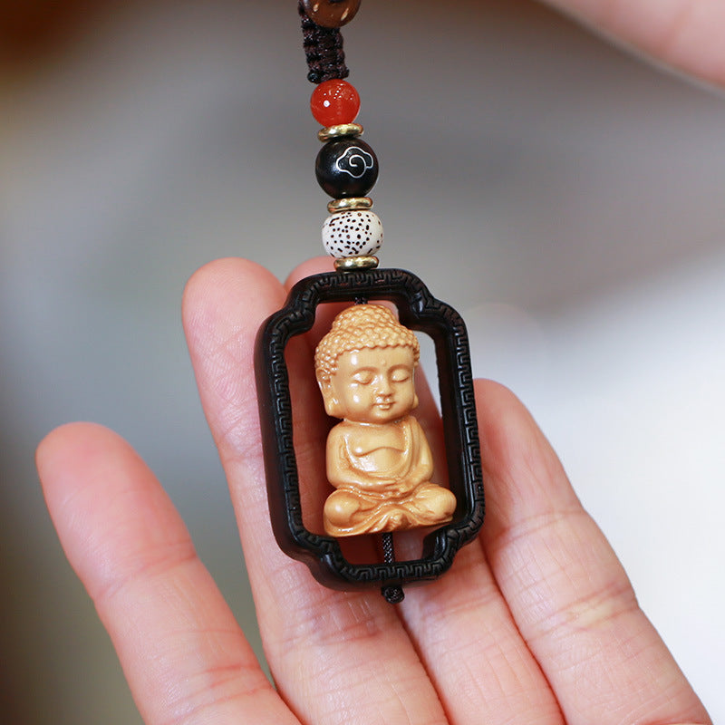 Buddha Stones Avalokitesvara Kwan Yin Bodhisattva Buddha Wealth Boxwood Key Chain