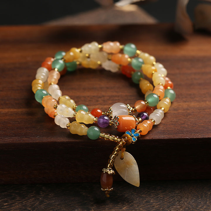 Buddha Stones Golden Silk Jade Gourd Wealth Bracelet