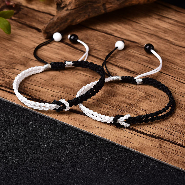 Buddha Stones Handmade Black White Rope Braided Healing Bracelet