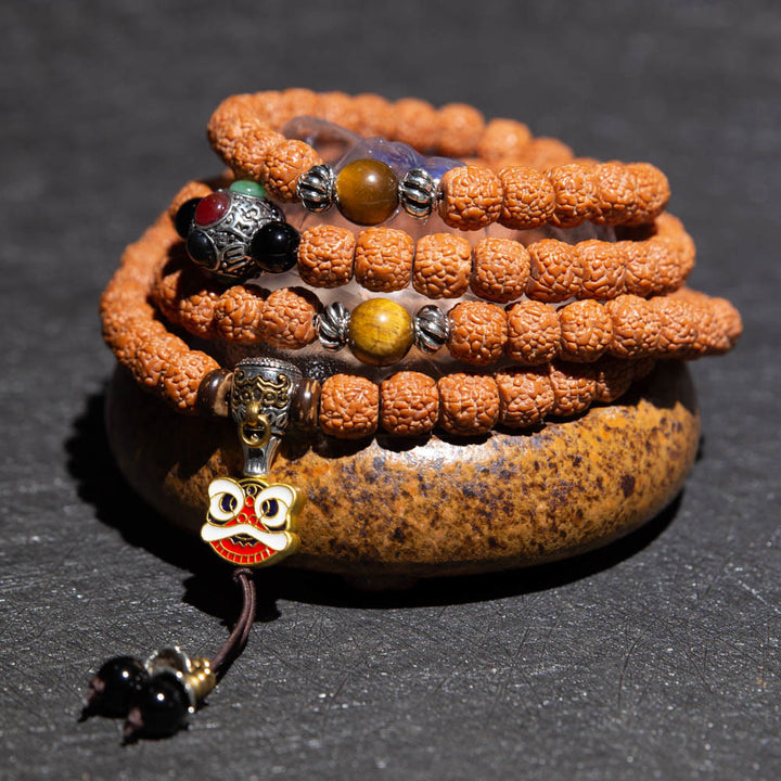 Tibet 108 Mala Beads Rudraksha Bodhi Seed Chinese Zodiac Natal Buddha Wealth Charm Bracelet