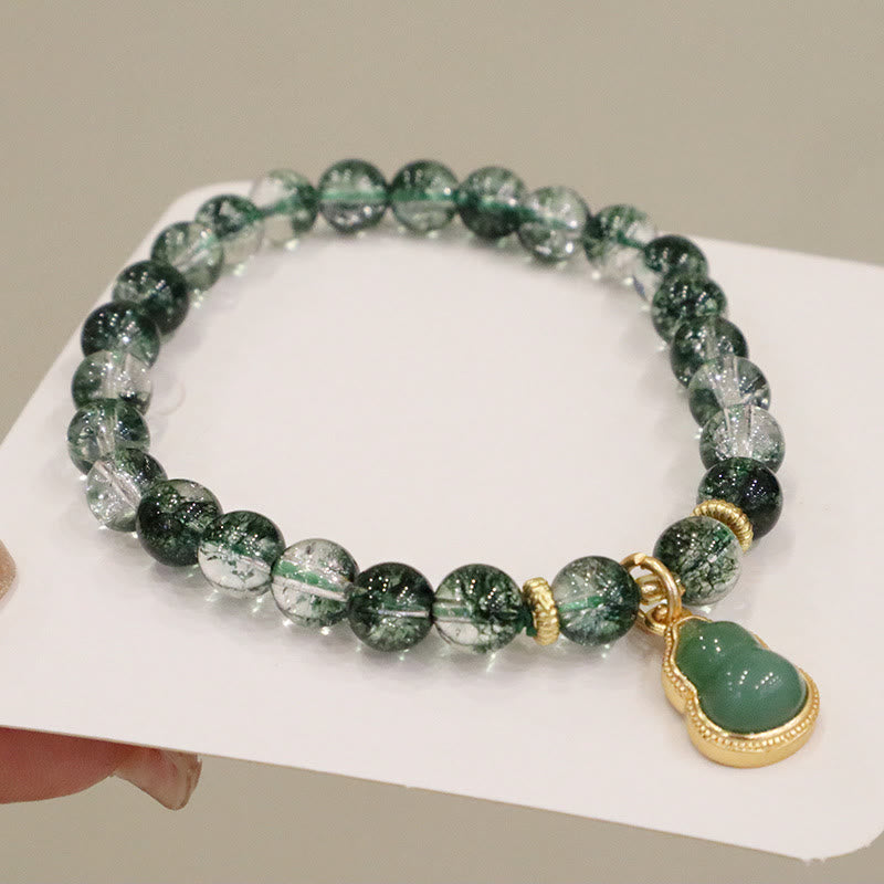 Buddha Stones Natural Green Phantom Confidence Gourd Buddha Charm Bracelet