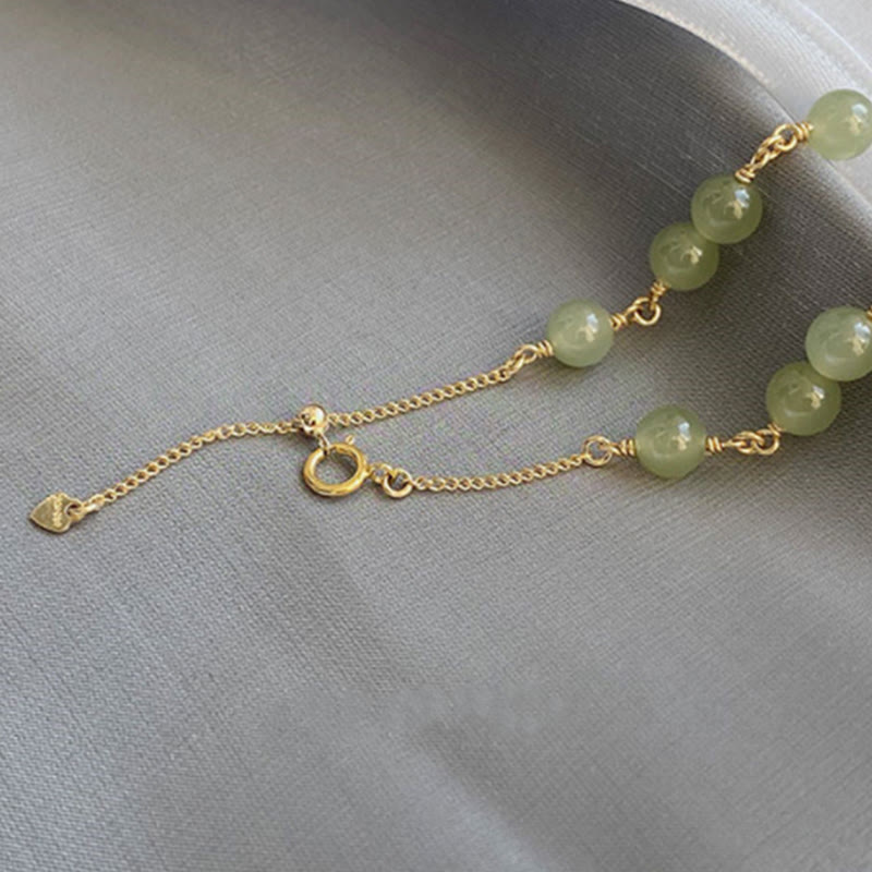 14k Gold Plated Hetian Jade Beaded Prosperity Chain Bracelet