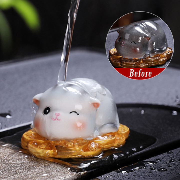 Buddha Stones Color Changing Cute Mini Cat Resin Tea Pet Wealth Home Figurine Decoration