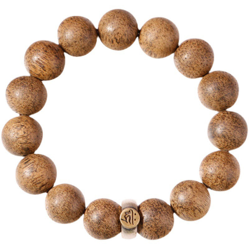 Buddha Stones Chinese Zodiac Natal Buddha Natural Agarwood Silver Peace Calm Bracelet