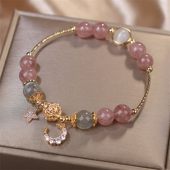 Buddha Stones Strawberry Quartz Moonstone Moon Star Love Bracelet