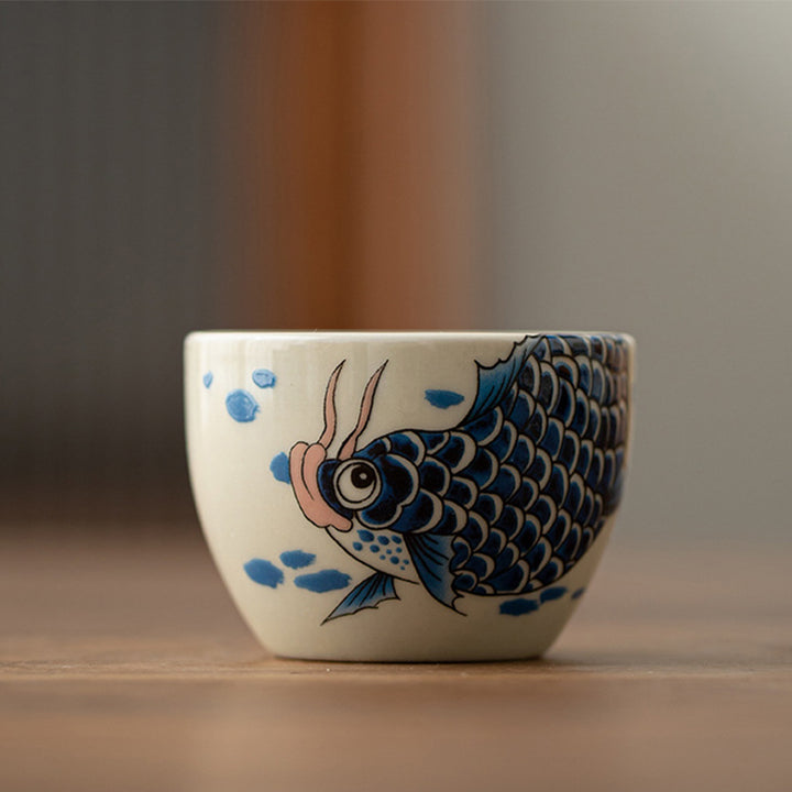 Buddha Stones Koi Fish Arowana Peony Sunflower Ceramic Teacup Kung Fu Tea Cup 60ml