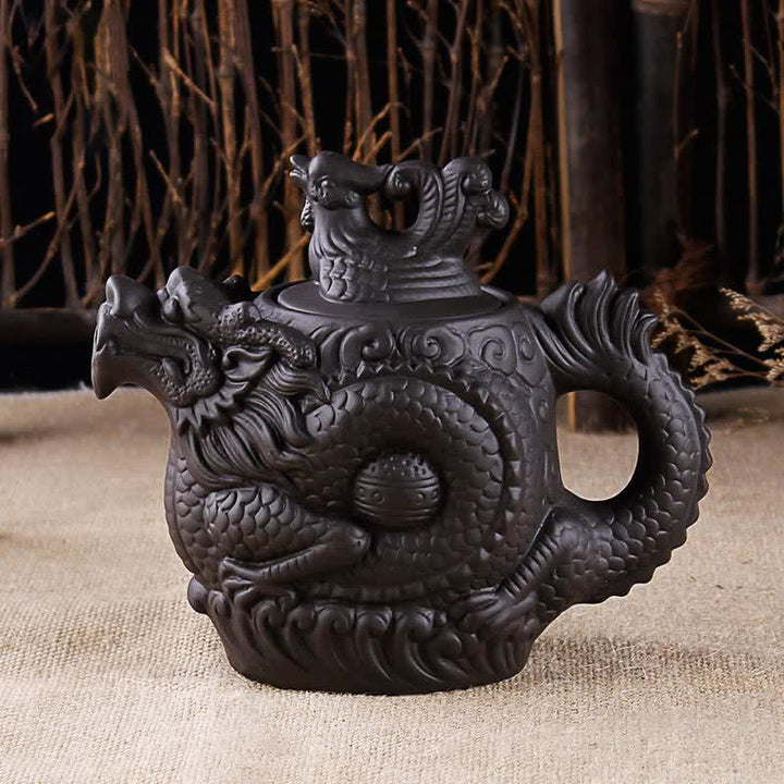 Vintage Dragon Phoenix Ceramic Teapot