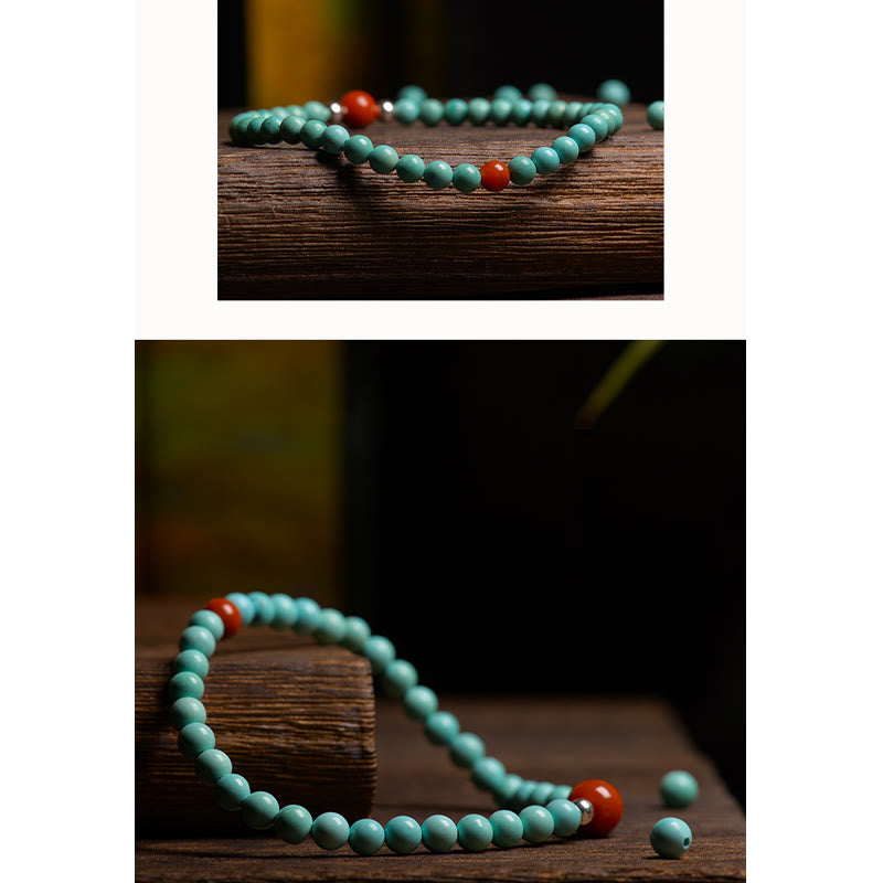 Buddha Stones Turquoise Red Agate Bead Protection Bracelet