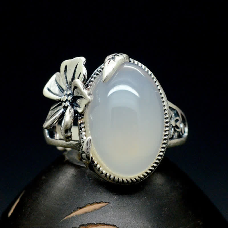 990 Sterling Silver Natural Chalcedony Plum Positive Harmony Ring