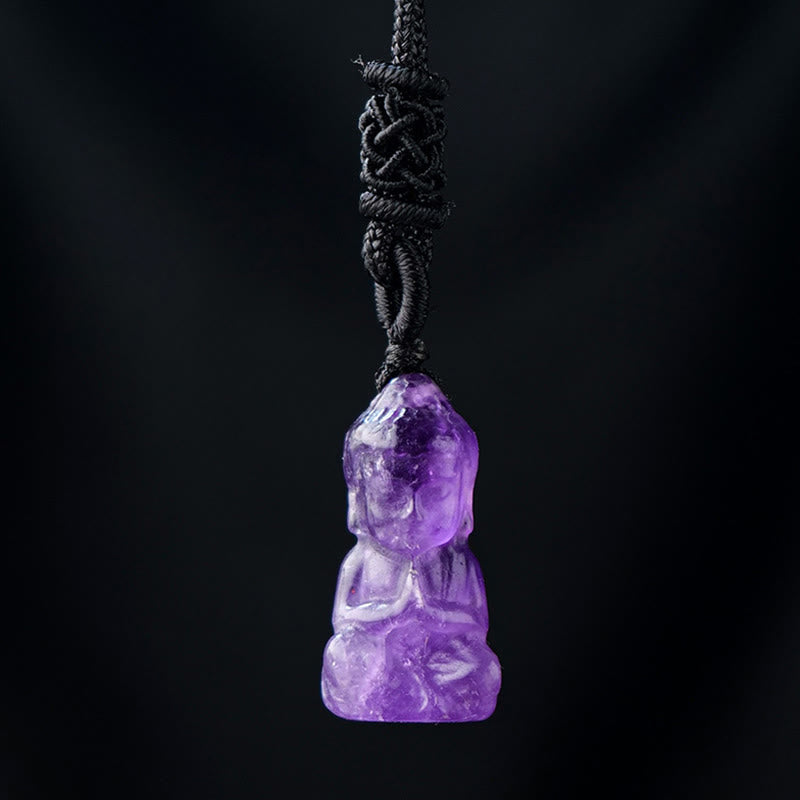 Buddha Stones Various Crystal Amethyst Pink Crystal White Crystal Citrine Buddha Carved Spiritual Healing Necklace Pendant Decoration