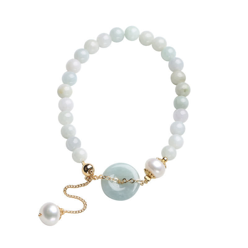 Natural Jade Pearl Peace Buckle Prosperity Luck Bracelet