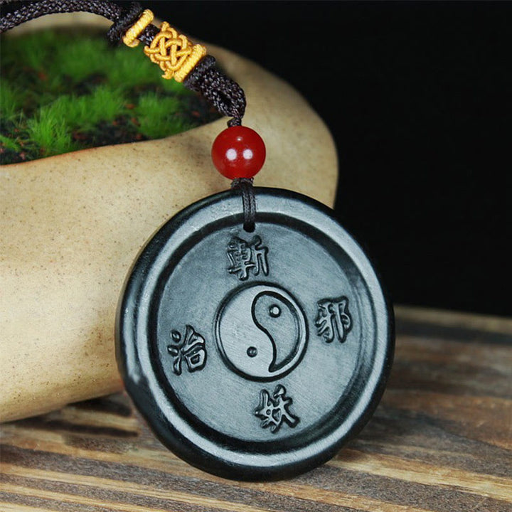 Buddha Stones Natural Hetian Cyan Jade Yin Yang Luck Harmony Necklace Pendant