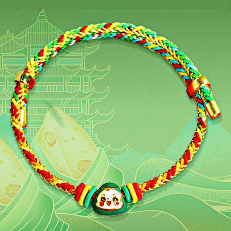 Buddha Stones Colorful Rope Zongzi Pattern Fu Character Luck Handmade Bracelet