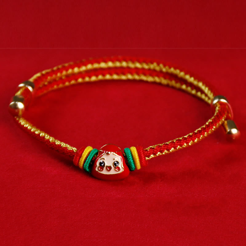 Buddha Stones Colorful Rope Zongzi Pattern Fu Character Luck Handmade Bracelet