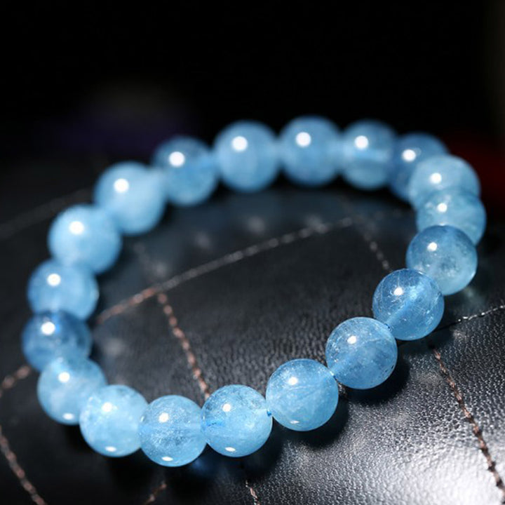 Buddhastoneshop Aquamarine Beads Peace Healing Bracelet