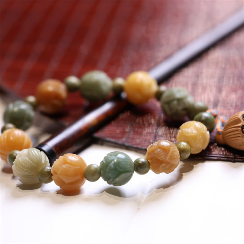 Buddha Stones Bodhi Seed Lotus Green Sandalwood Wisdom Harmony Bracelet