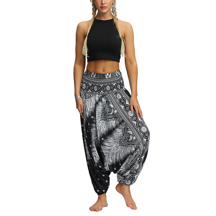 Buddha Stones Boho Feather Yoga Pants Hippie Harem Trousers Sports Fitness Dance Women's Pants