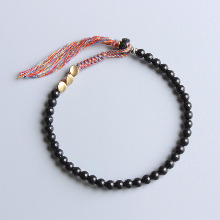 Buddha Stones Handmade Tibetan Black Onyx Tassel Bracelet