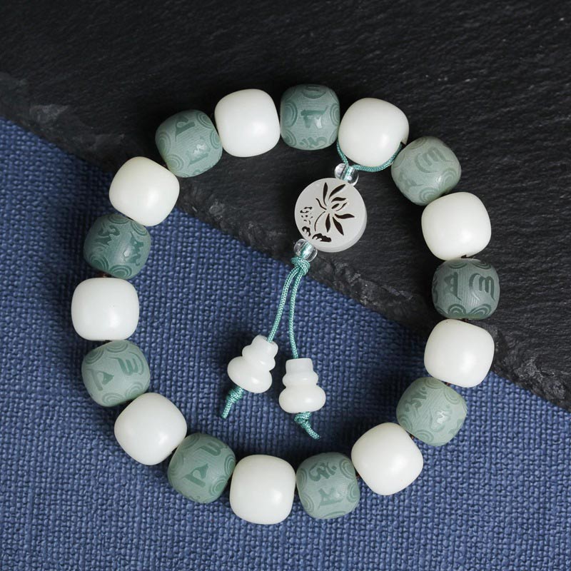 Buddha Stones White Bodhi Six True Words Protection Bracelet