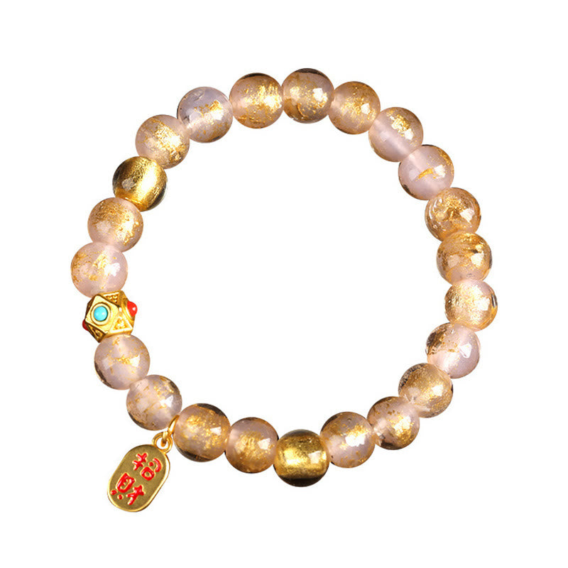 Buddha Stones Tibetan Incense Ash Liuli Glass Bead Lucky Fortune Fu Character Charm Bracelet