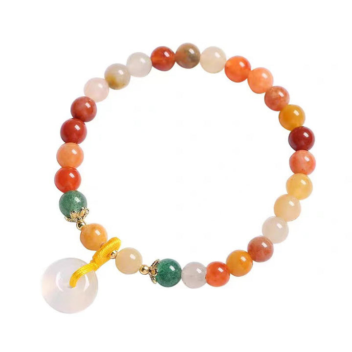 Buddha Stones 14K Gold Plated Colorful Golden Silk Jade Peace Buckle Wealth Bracelet