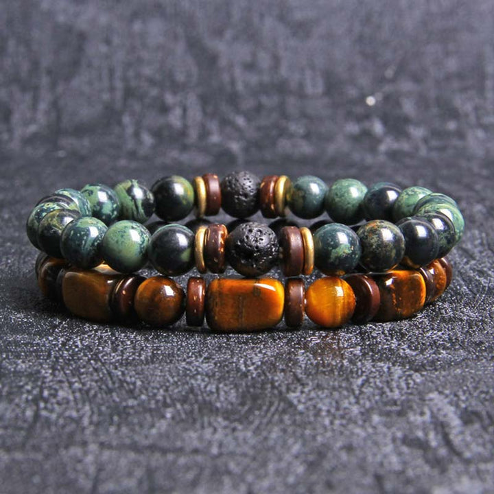 Buddha Stones 2PCS Healing Crystal Emperor Stone Tiger Eye Bead Bracelet