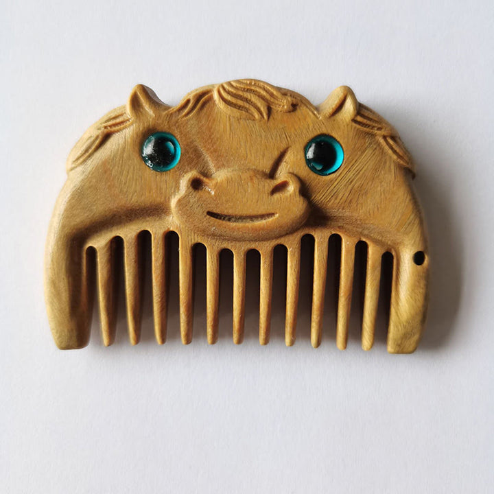 Chinese Zodiac Green Sandalwood Peace Mini Portable Comb