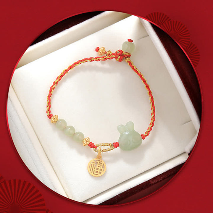 925 Sterling Silver Year of the Rabbit Hetian Jade Happiness Luck Red String Bracelet