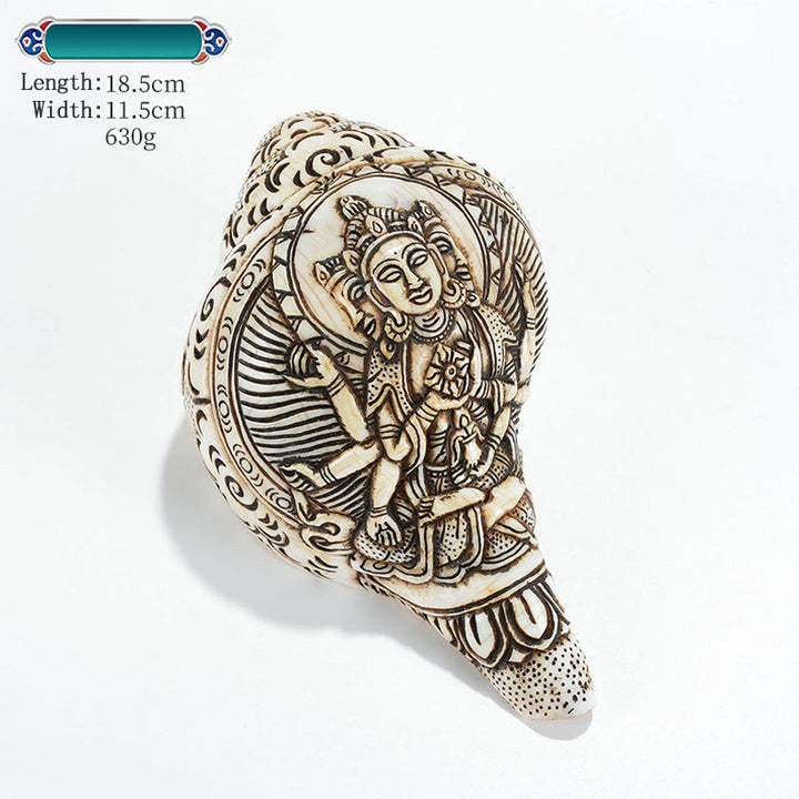 Tibetan Handmade Engraved Shankha Buddha Avalokitesvara Conch Shell Wealth Decoration